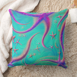 Coussin Plage de Starfish turquoise et violet à thème
