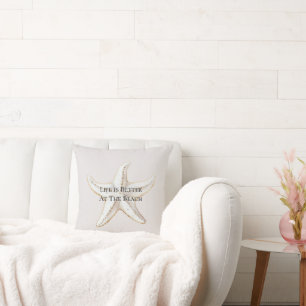 Coussin Plage d'étoile de mer en or blanc crème