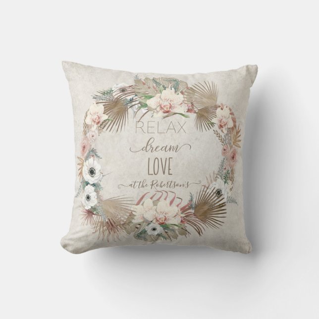 Coussin Plage Florale Plage Palm Relax Dream Love Muted (Recto)