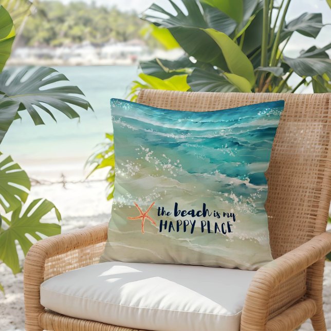 Coussin Plage Joyeux Lieu Aquarelle Océan Vagues Côtier (Créateur téléchargé)