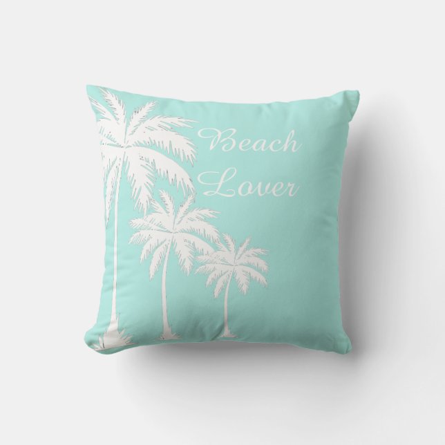 Coussin Plage Lover Palmier bleu blanc (Recto)