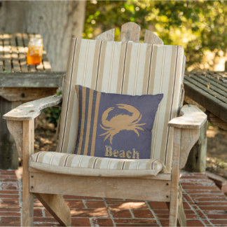 Coussin Plage nautique, Bleu & Tan Stripes avec crabe