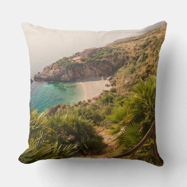 Coussin Plage reculée dans le Zingaro de Lo, Sicile (Recto)