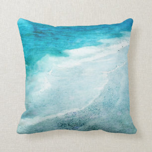 Coussin Plage Retro - Océan bleu Turquoise côtier Aquare