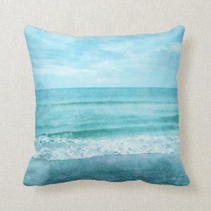 Coussin Plage Retro - Océan bleu Turquoise côtier Aquarell