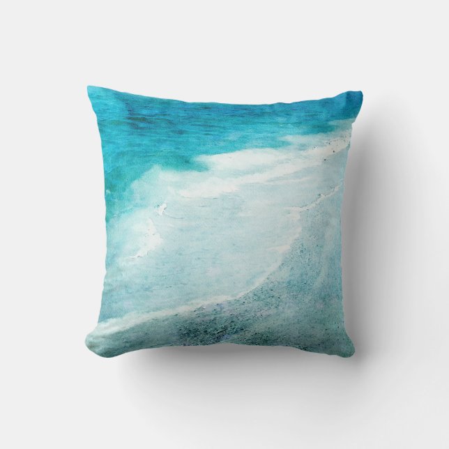 Coussin Plage Retro - Océan bleu Turquoise côtier Aquarell (Recto)