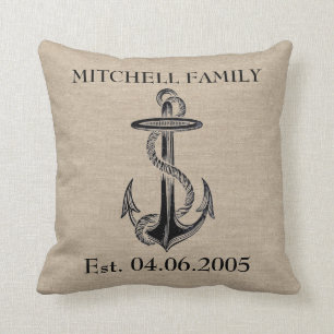 Coussin Plage rustique d'ancre de toile de jute de toile