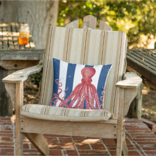 Coussin Plage striée Océan Rouge Octopus Moderne Vintage