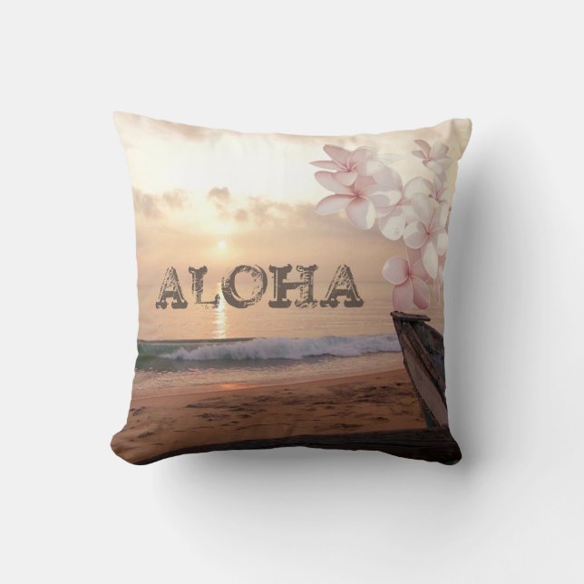 Coussin Plage Sunset Plumeria, Aloha (Recto)