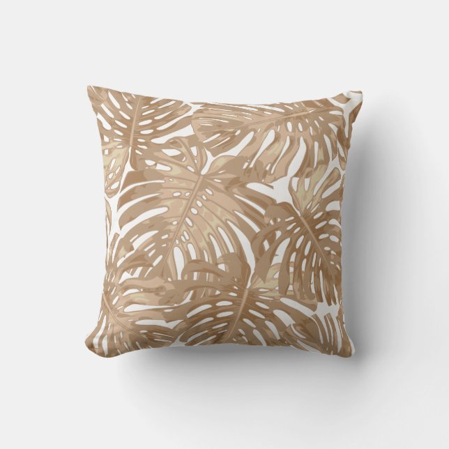 Coussin Plage Tropical Boho Brown Palm Feuilles (Recto)
