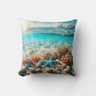 Coussin Plage tropicale Aqua Blue Starfish Seashell