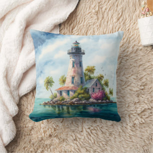 Coussin Plage tropicale aux palmiers et phare