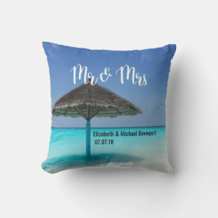 Coussin Plage tropicale avec Mariage parapluie en chaume