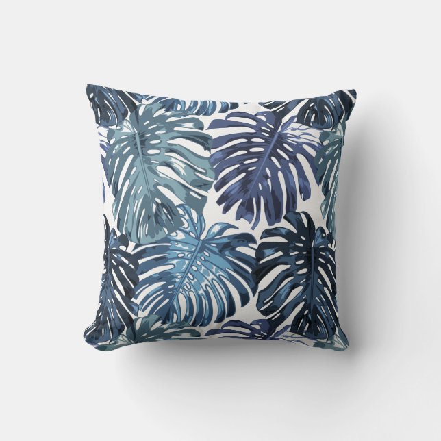 Coussin Plage tropicale Bleu Palm Feuille (Recto)