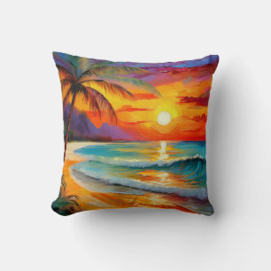 Coussin Plage tropicale Coucher de soleil Océan Hawaii Art