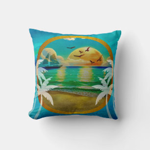 Coussin Plage Tropicale Moderne Palmiers Coucher de Soleil