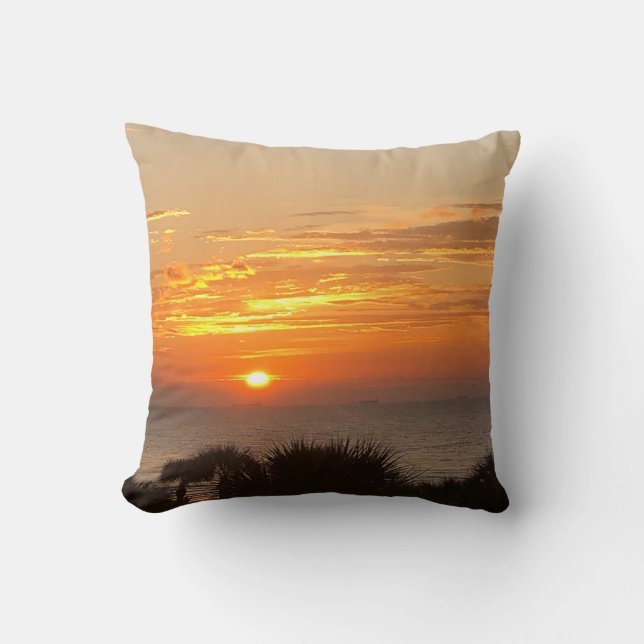 Coussin Plage tropicale orange et jaune Coucher de soleil  (Recto)