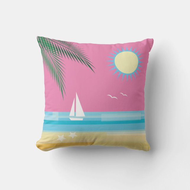 Coussin Plage tropicale sur Pink Sky (Recto)
