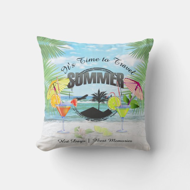 Coussin Plage tropicale, vacances d'été | Personnalisé (Recto)