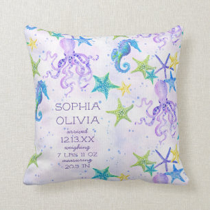 Coussin Plage violette Octopus Seahorse Boy GirlBirth Stat