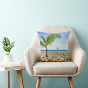 Coussin Plages tropicales   Bateau, Palmier, Aruba