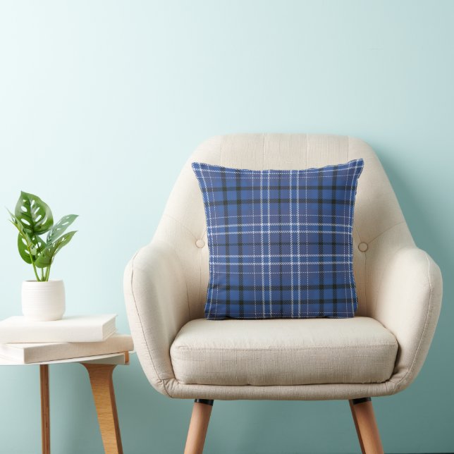 Coussin Plaid bleu 16x16 (Chaise)