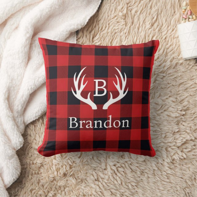 Coussin Plaid Buffalo Initial Cerf  (Couverture)