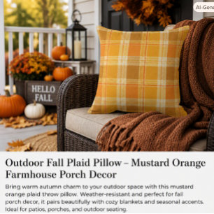 Coussin Plaid d'automne de ferme en moutarde orange pour v