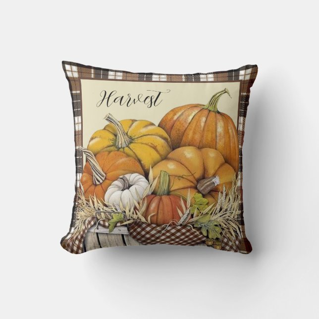 Coussin plaid d'automne et citrouilles lancent l'oreiller (Recto)