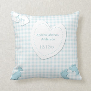 Coussin Plaid de bleu de faire-part de naissance de bébé