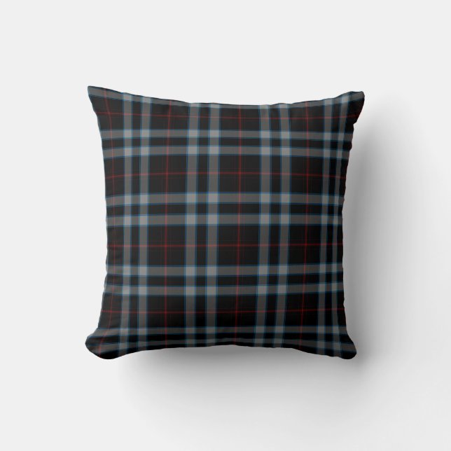 Coussin Plaid de tartan bleu rouge gris noir (Recto)
