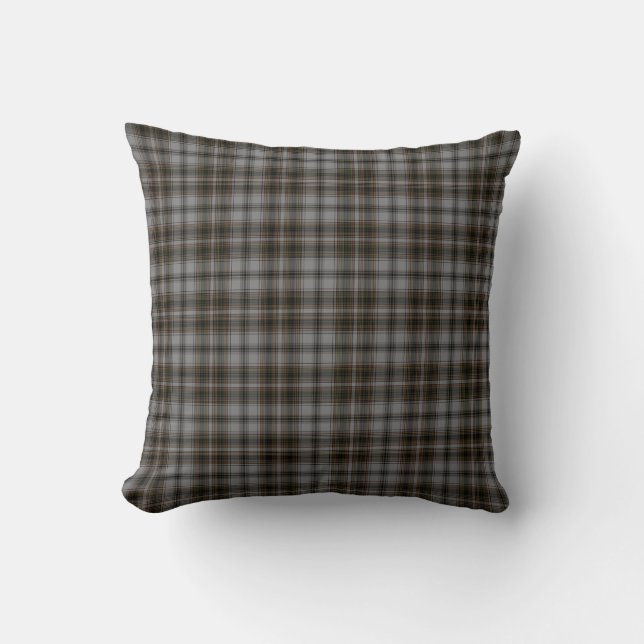 Coussin Plaid de tartan noir de brun de gris (Recto)