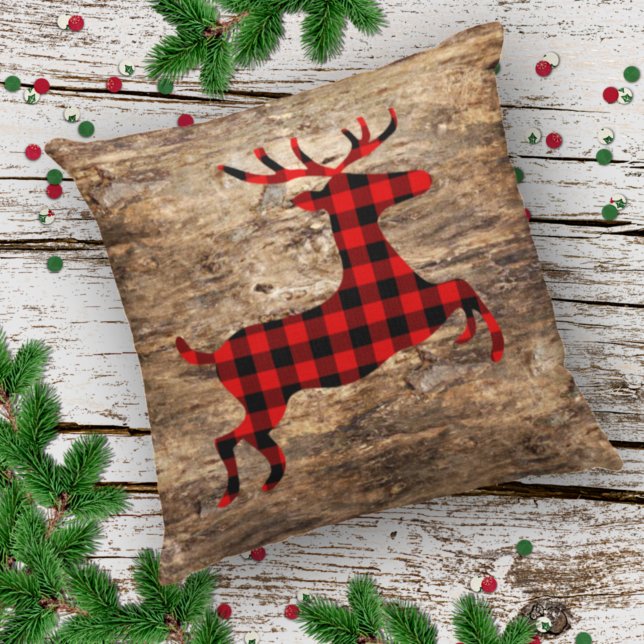 Coussin Plaid Deer On Faux Brown Tree Bark Texture Pattern (Créateur téléchargé)