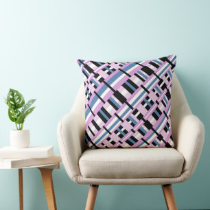 Coussin Plaid en bleu ardoise, orchidée, noir & blanc