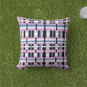 Coussin Plaid en bleu ardoise, orchidée, noir & blanc