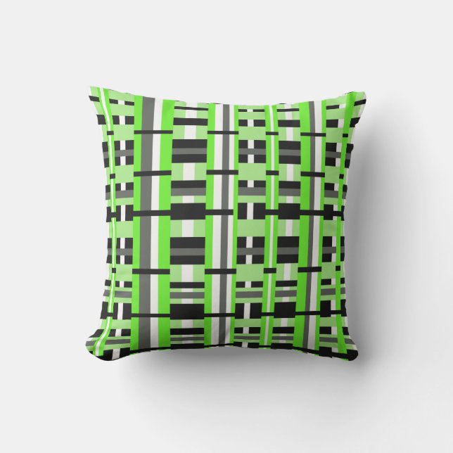 Coussin Plaid en Lime vert, noir et gris (Recto)