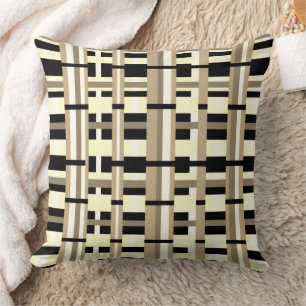 Coussin Plaid en Taupe, Tan, noir, blanc