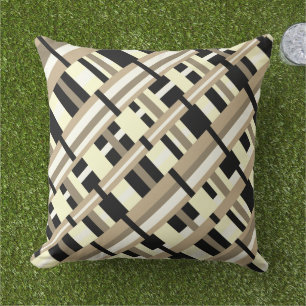 Coussin Plaid en Taupe, Tan, Noir, Diagonale blanche