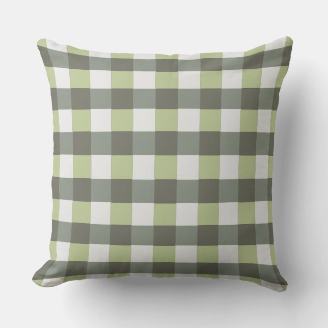Coussin Plaid graphique vert et gris Checkered (Recto)