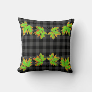 Coussin Plaid gris avec Feuilles d'érable d'automne