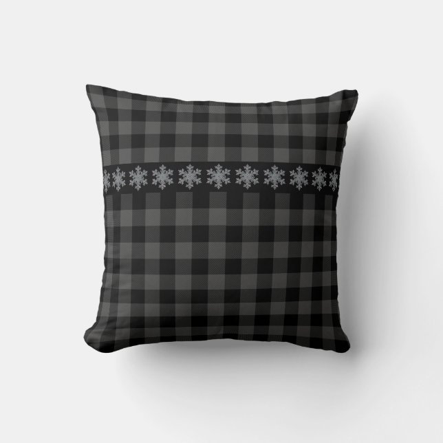 Coussin Plaid gris et noir rustique -Flacon de neige (Recto)
