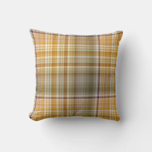 Coussin Plaid jaune et vert olive de maïs sec