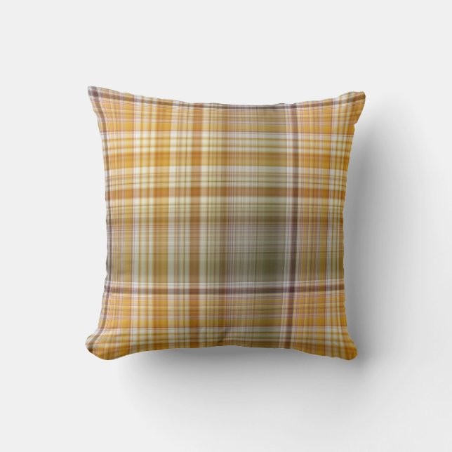 Coussin Plaid jaune et vert olive de maïs sec (Recto)