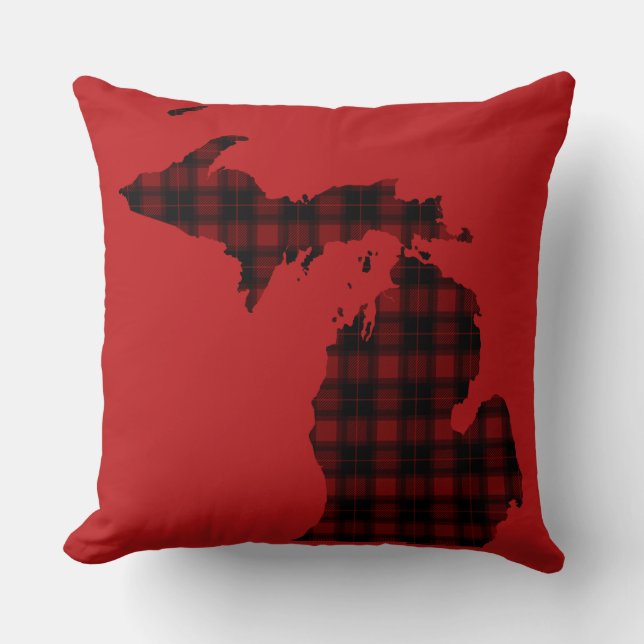 Coussin Plaid Michigan | Plaqué rouge et noir (Recto)
