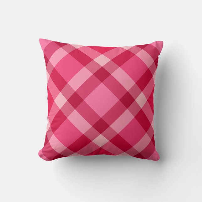Coussin Plaid moderne du milieu du siècle - rose et vin (Recto)