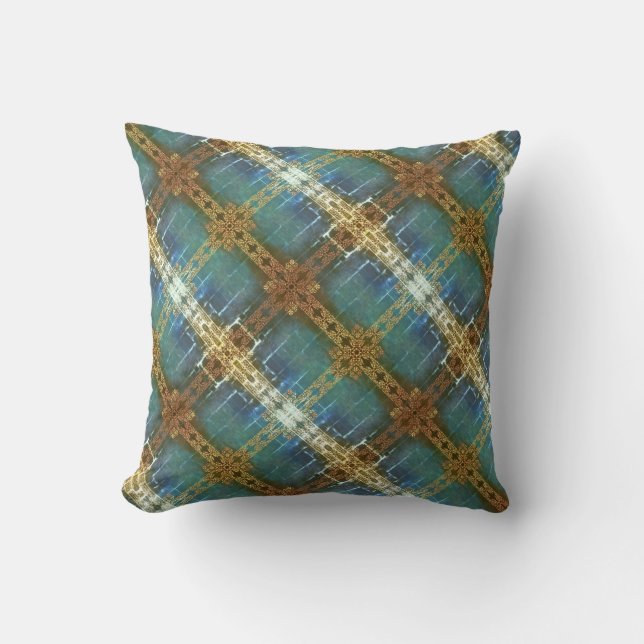 Coussin Plaid moderne turquoise et doré (Recto)