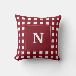 Coussin Plaid Monogramme Rouge Et Blanc Personnalisé
