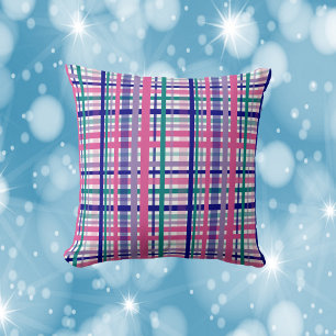 Coussin Plaid Motif Turquoise violet marine Bleu Berry ros