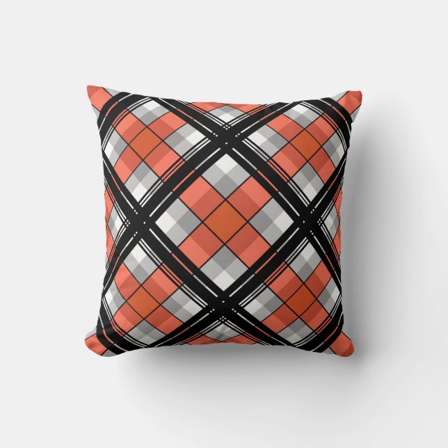 Coussin Plaid noir et orange (Recto)