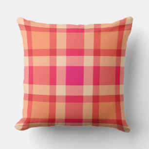 Coussin Plaid, orange, corail et rose Fuchsia du milieu du